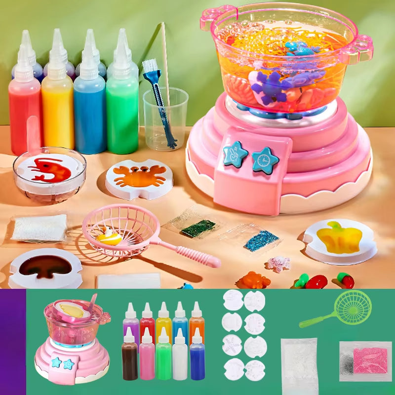 Hot Pot Cooking Toys Kitchen Playset DIY Hot Pot Machine Toys Pretend Bubble Sound Light Educational Toy for Girls