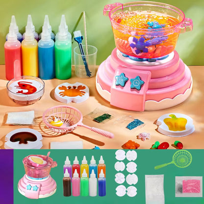 Hot Pot Cooking Toys Kitchen Playset DIY Hot Pot Machine Toys Pretend Bubble Sound Light Educational Toy for Girls