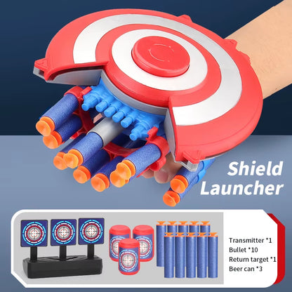 Soft Bullets Launcher Children Deformation Toy Wrist Launcher Shield Shooting Toy Safety Battle Sucker Toy Gun