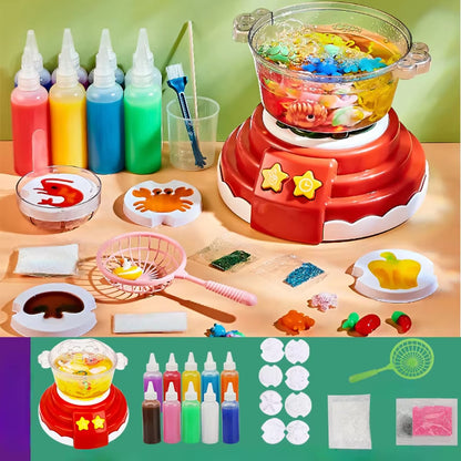 Hot Pot Cooking Toys Kitchen Playset DIY Hot Pot Machine Toys Pretend Bubble Sound Light Educational Toy for Girls