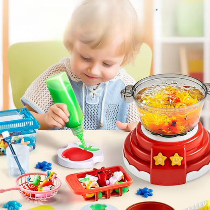 Hot Pot Cooking Toys Kitchen Playset DIY Hot Pot Machine Toys Pretend Bubble Sound Light Educational Toy for Girls