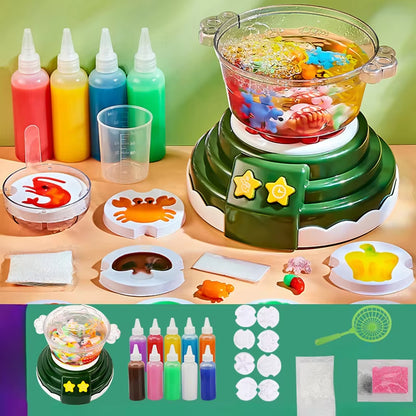 Hot Pot Cooking Toys Kitchen Playset DIY Hot Pot Machine Toys Pretend Bubble Sound Light Educational Toy for Girls