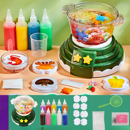 Hot Pot Cooking Toys Kitchen Playset DIY Hot Pot Machine Toys Pretend Bubble Sound Light Educational Toy for Girls