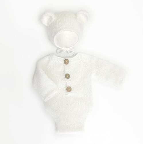 Newborn Boy Girl Photo Props Mohair Bear Hat Romper