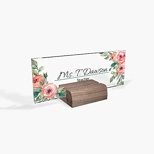 Personalized Desk Nameplate with Acrylic Sign and Walnut Wood Base
