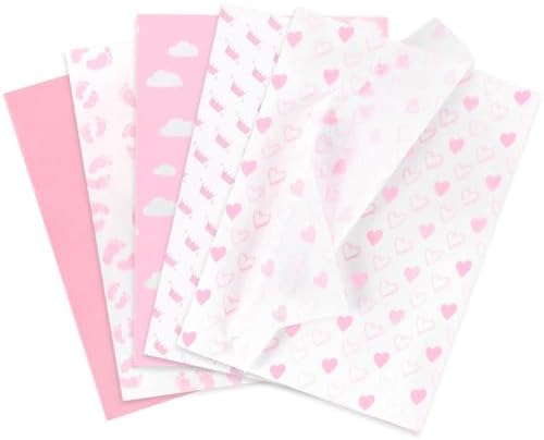 Larcenciel Tissue Paper 50 Pcs Baby Feet Print Pink for Gift Wrapping