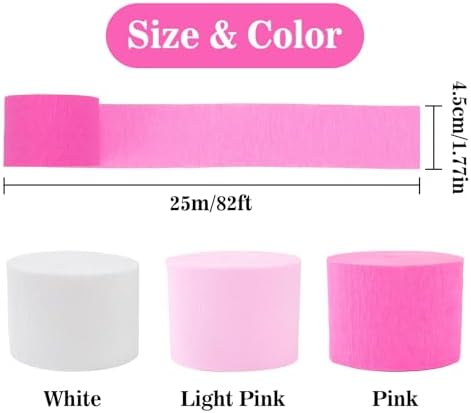 MAQIHAN Pink Crepe Paper Streamers 6 Rolls 492ft