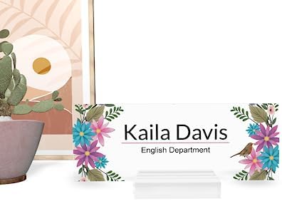 Frosted White Name Plate with Wooden Stand - Personalized Acrylic Desk Sign