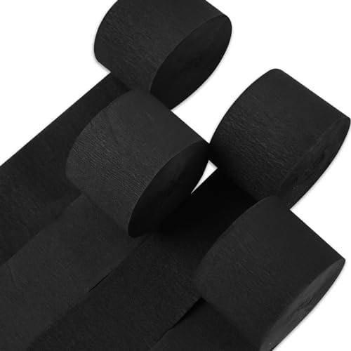 PartyWoo Black Crepe Paper Streamers 4 Rolls 328ft Pack