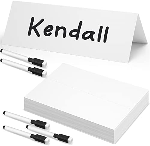 Seajan 100 Pcs Dry Erase Tent Cards with 5 Markers