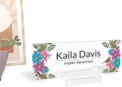 Frosted White Name Plate with Wooden Stand - Personalized Acrylic Desk Sign