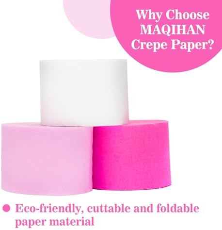 MAQIHAN Pink Crepe Paper Streamers 6 Rolls 492ft