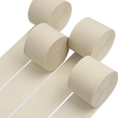 PartyWoo White Crepe Paper Streamers 4 Rolls 328ft Pack
