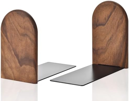 Sturdy Wooden Bookends - Non-Slip Decorative 1 Pair
