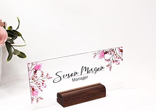Teacher Desk Nameplate with Acrylic and Wood Base
