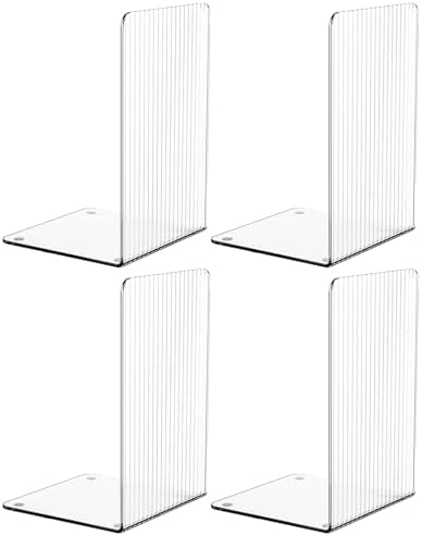 SUOXING 4 Piece Clear Acrylic Bookends for Shelves