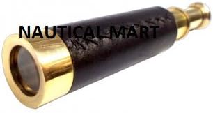 Antique Brass Finish Decorative Telescope with Black Leather Belt
