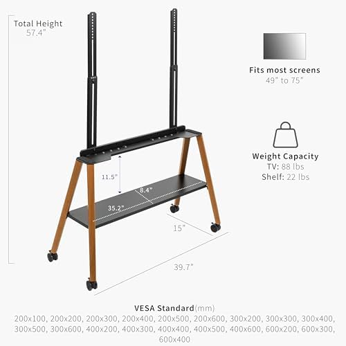 VIVO Rolling Artistic Easel TV Stand 49-75 inch Black Frame