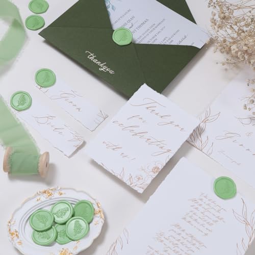 UNIQOOO Wax Seal Stickers Rosemary Design 50 Pcs Moss Green