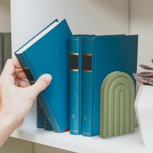 Whaline 4Pcs Rainbow Wooden Bookends for Home Office Library