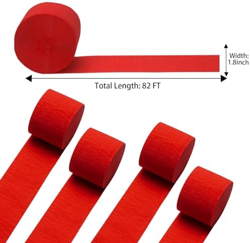 Red Crepe Paper Streamers 4 Rolls 328ft Pack