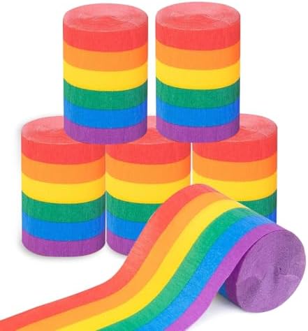 Willaudy Rainbow Crepe Paper Streamers 6 Rolls 197ft