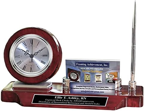 Custom Engraved Name Plate with Clock and Pen Holder Desk Organizer