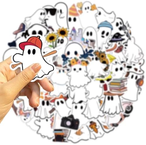 50Pcs Halloween Ghost Theme Stickers for Water Bottles Laptops and Cups