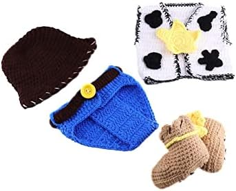 Newborn Photography Props Cute Baby Cowboy Knit Cap Shoes Dress