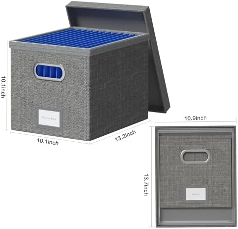 3-Pack File Organizer Box with Lid and Hanging Folders - Grey