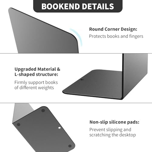 2 Pieces Metal Bookends for Shelves and Desk