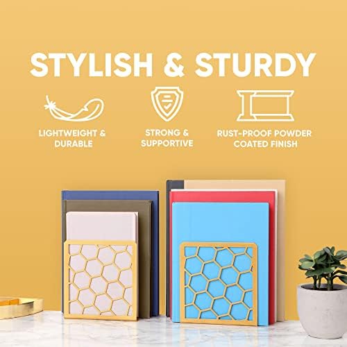 GEOMOD Geometric Honeycomb Gold Metal Bookends - 1 Pair