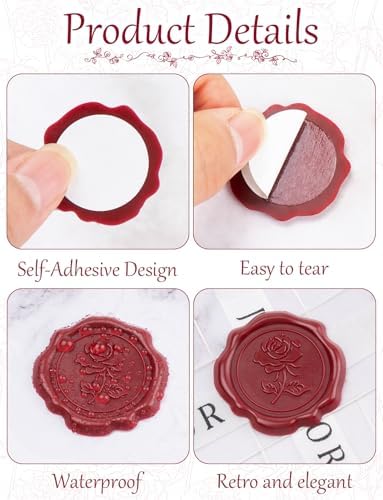 55 Pcs Red Rose Wax Seal Stickers for Envelopes and Invitations