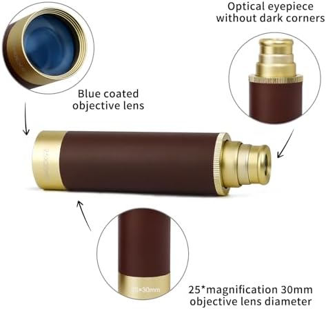 NewDoar 25x30 Zoom Monocular Pirate Telescope - Waterproof Aluminum Alloy Brass Adjustable