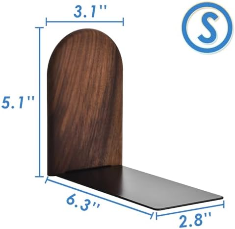 Sturdy Wooden Bookends - Non-Slip Decorative 1 Pair
