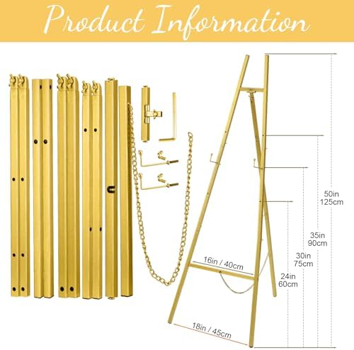 Gold 50 Inch Adjustable Easel Stand for Wedding Sign Display