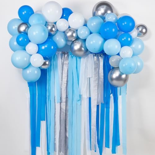 PartyWoo Crepe Paper Streamers 6 Rolls Blue and White