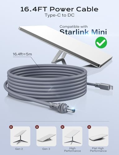 Starlink Mini 5M USB-C to DC Power Cable with Waterproof 18AWG