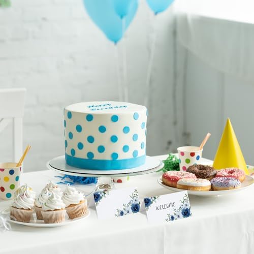 Whaline 100 Pcs Floral Place Cards White Blue Tented