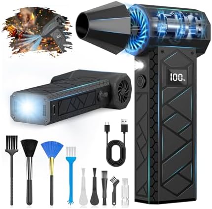 Electric Air Duster with LCD Screen and Flashlight - Black
