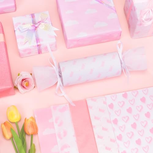 Larcenciel Tissue Paper 50 Pcs Baby Feet Print Pink for Gift Wrapping