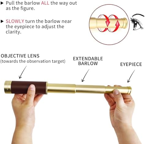 NewDoar 25x30 Zoom Monocular Pirate Telescope - Waterproof Aluminum Alloy Brass Adjustable