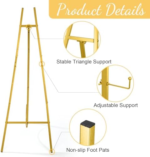 Gold 50 Inch Adjustable Easel Stand for Wedding Sign Display