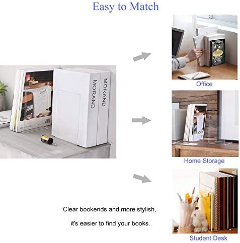 MerryNine Clear Book Ends 2pcs for Heavy Books