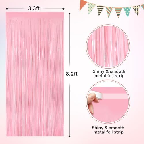 Pastel Pink Metallic Tinsel Fringe Curtains 2 Pack