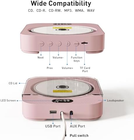Kpop Pink CD Player with IR Remote and Bluetooth