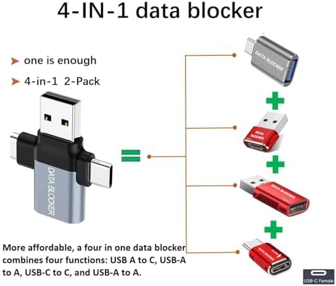 USB Data Blocker - 4 in 1 Hack Proof Secure Charging