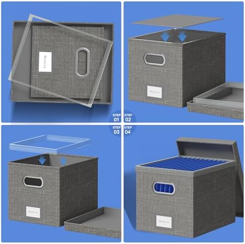 3-Pack File Organizer Box with Lid and Hanging Folders - Grey