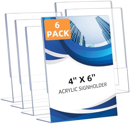 6 Pack Slanted Back Acrylic Sign Holders 4x6 for Business Use
