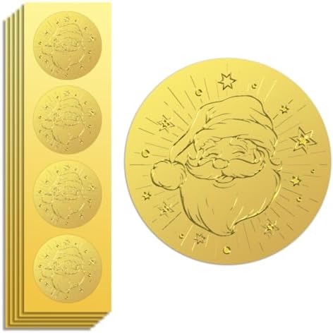 Peacoblue Gold Foil Santa Claus Seals 2 Inch 100Pcs